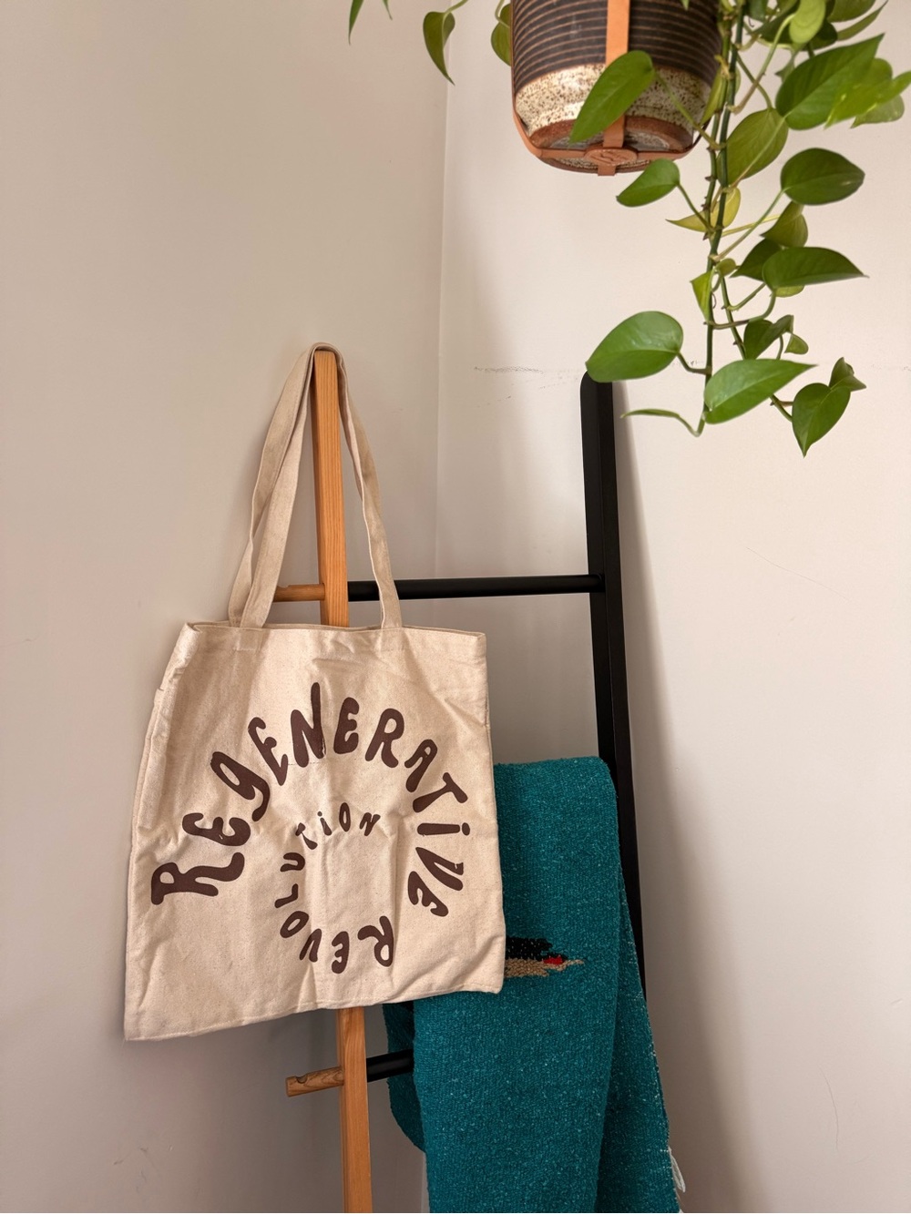 Christy Dawn Cream Canvas Tote with Brown Script